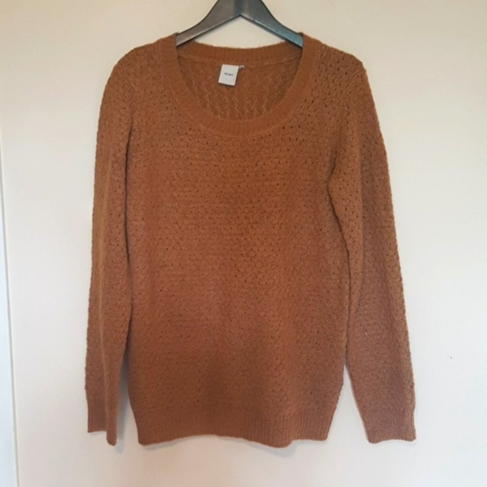 COPY  ICHI brown  round neck open knit sweater